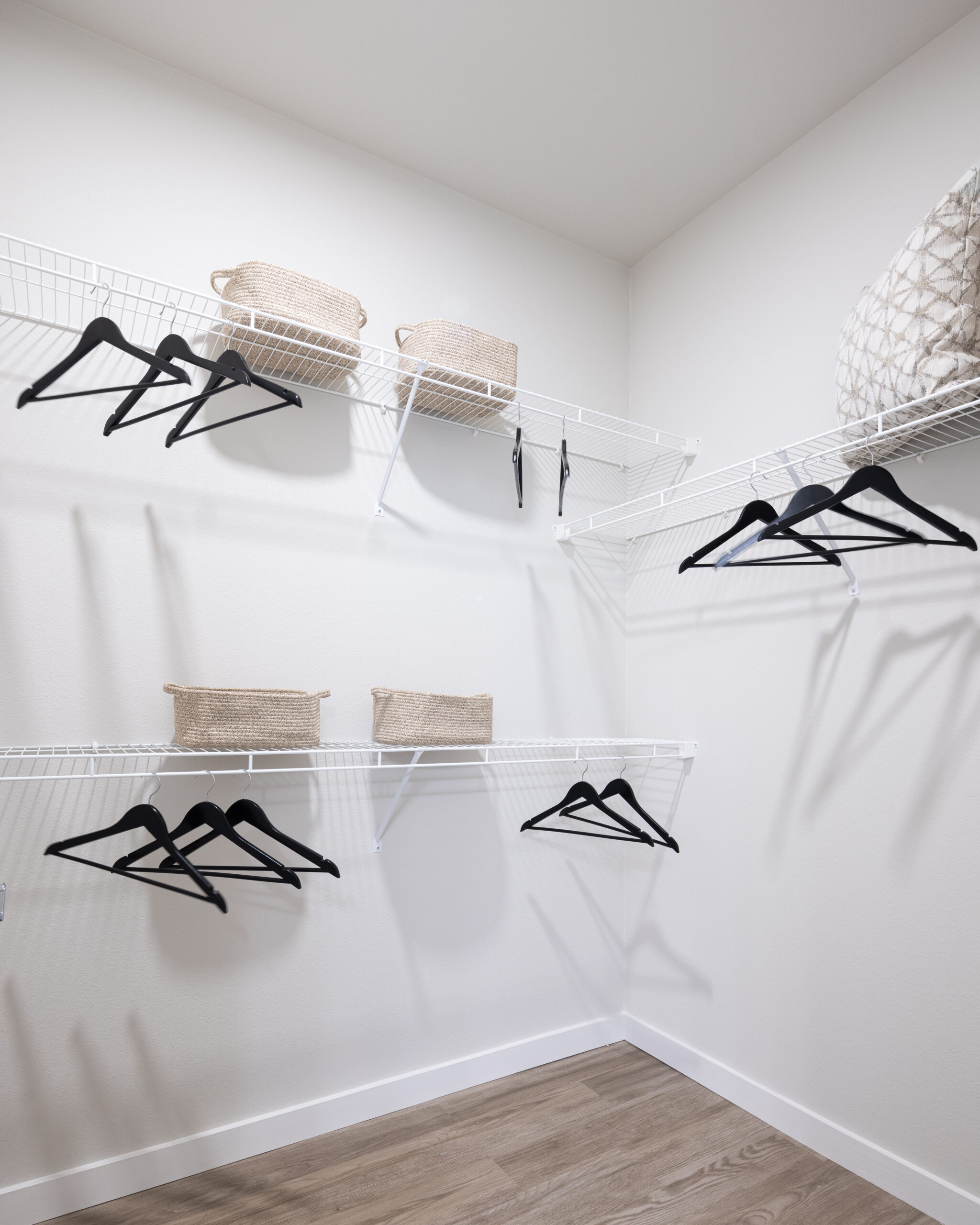 spacious closet with wire shelving and hangers hanging at prose evergreen in new braunfels, tx