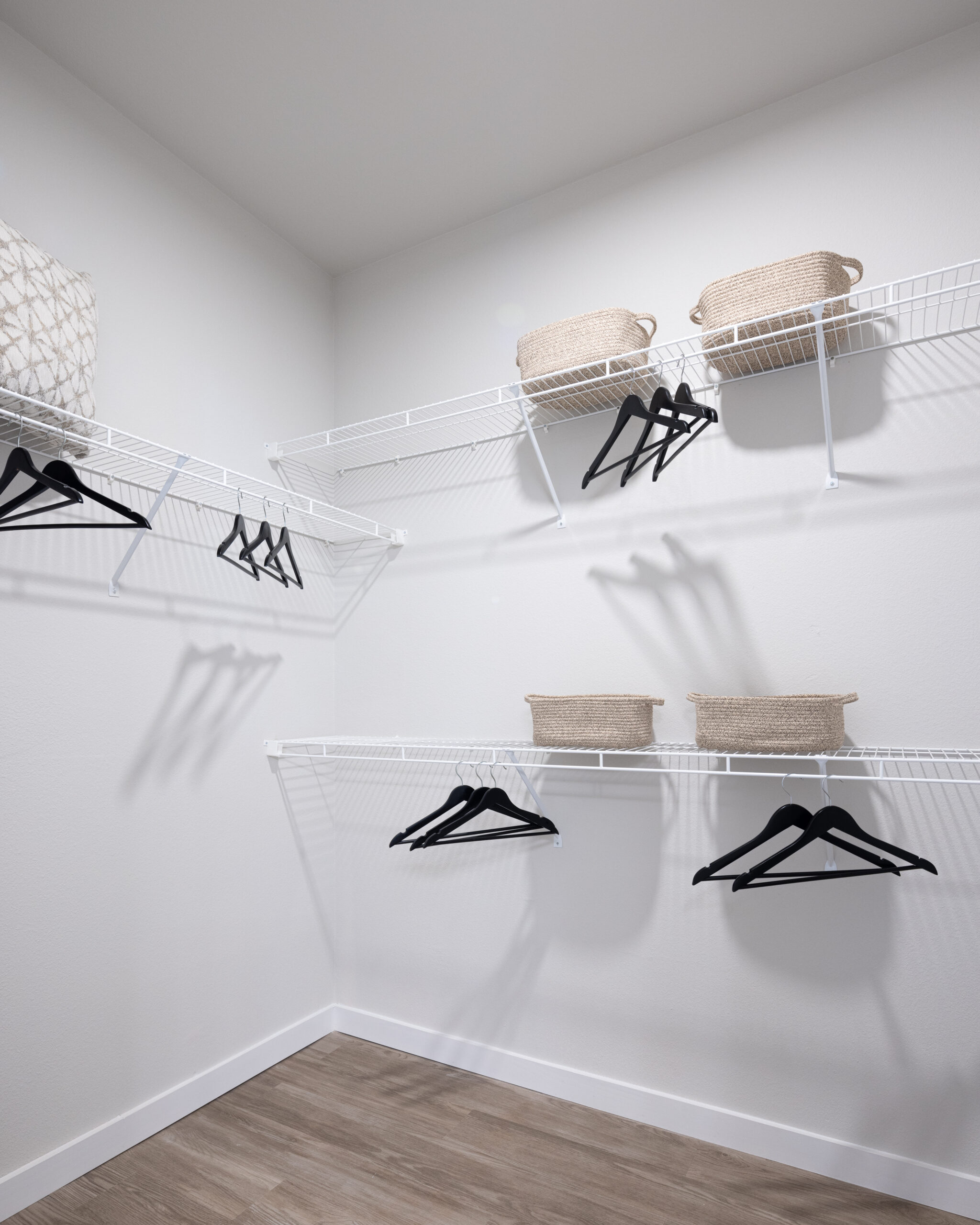 spacious closet with wire shelving and hangers hanging at prose evergreen in new braunfels, tx